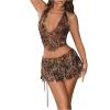 imageSOLY HUX Womens Y2k Skirt Sets 2 Piece Outfits Leopard Halter Crop Tops and Ruffle Layered Mini Skirt SetMulticoloured Leopard