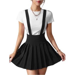 imageSOLY HUX Womens Braces Skirt Pleated A Line Mini Skirt High Waisted Overall Skater Suspender SkirtsSolid Black