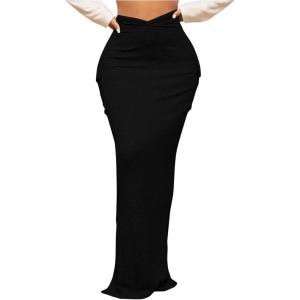 imageSOLY HUX Womens High Waisted Pocket Side Split Hem Bodycon Pencil Skirt Long Maxi SkirtsPlain Black