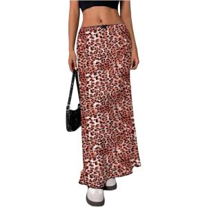 imageSOLY HUX Womens Leopard Maxi Skirt Y2k Low Rise Bow Cheetah Print Casual Long SkirtsBrown Leopard
