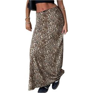 imageSOLY HUX Womens Leopard Maxi Skirt Y2k Low Rise Bow Cheetah Print Casual Long SkirtsMulticoloured Leopard