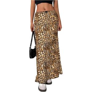 imageSOLY HUX Womens Leopard Maxi Skirt Y2k Low Rise Bow Cheetah Print Casual Long SkirtsYellow Leopard