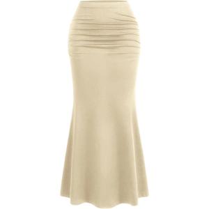 imageSOLY HUX Womens Maxi Bodycon Long Skirt High Waisted Ruffle Ruched Flowy Mermaid SkirtsSolid Apricot
