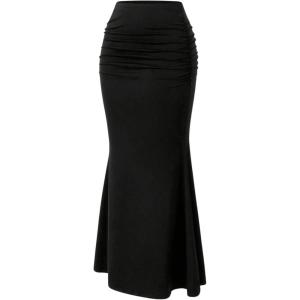imageSOLY HUX Womens Maxi Bodycon Long Skirt High Waisted Ruffle Ruched Flowy Mermaid SkirtsSolid Black