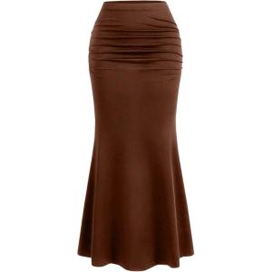 imageSOLY HUX Womens Maxi Bodycon Long Skirt High Waisted Ruffle Ruched Flowy Mermaid SkirtsSolid Brown