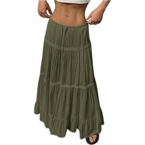 imageSOLY HUX Womens Maxi Skirt Drawstring Elastic Waist Ruffle Hem Long Flowy SkirtsSolid Olive Green