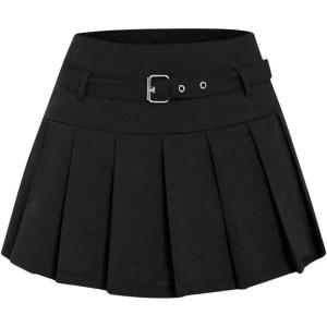 imageSOLY HUX Womens Pleated Skirt High Waisted A Line Buckle Belted Mini SkirtsPure Black