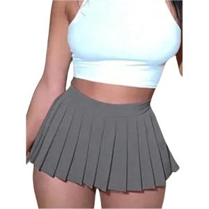 imageSOLY HUX Womens Pleated Skirt Y2k High Waisted A Line Skater Mini SkirtsPlain Dark Grey
