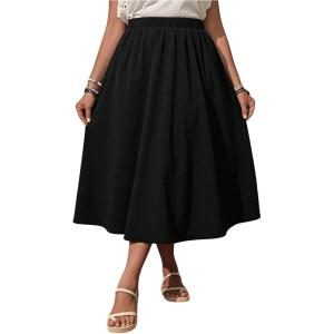 imageSOLY HUX Womens Plus Size Skirts Elastic High Waist A Line Flared Hem Midi SkirtsPlain Black
