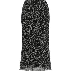 imageSOLY HUX Womens Summer Floral Print Mesh Midi Skirt Elastic High Waist Bodycon SkirtsBlack Ditsy Floral