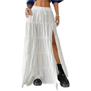 imageSOLY HUX Womens Summer Maxi Skirt High Waist Frill Split Ruffle Hem SkirtsPlain White