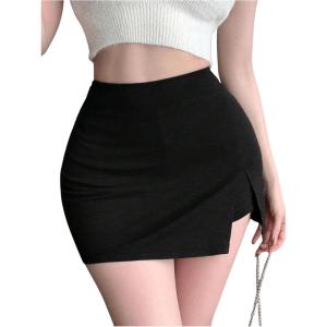 imageSOLY HUX Womens Summer Mini Skirts High Waisted Side Slit Going Out Bodycon SkirtPure Black
