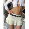 imageSOLY HUX Womens Pleated Layered Ruffle Hem Skirt Low Rise A Line Mini Y2k SkirtsSolid Beige