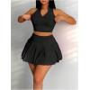 imageSOLY HUX Womens Summer 2 Piece Outfits Half Zip Crop Tank Tops and Mini Pleated Skirt SetPlain Black