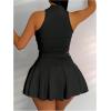 imageSOLY HUX Womens Summer 2 Piece Outfits Half Zip Crop Tank Tops and Mini Pleated Skirt SetPlain Black