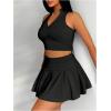 imageSOLY HUX Womens Summer 2 Piece Outfits Half Zip Crop Tank Tops and Mini Pleated Skirt SetPlain Black