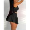 imageSOLY HUX Womens Summer 2 Piece Outfits Half Zip Crop Tank Tops and Mini Pleated Skirt SetPlain Black