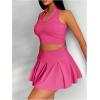 imageSOLY HUX Womens Summer 2 Piece Outfits Half Zip Crop Tank Tops and Mini Pleated Skirt SetPlain Hotpink