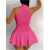 imageSOLY HUX Womens Summer 2 Piece Outfits Half Zip Crop Tank Tops and Mini Pleated Skirt SetPlain Hotpink
