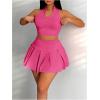 imageSOLY HUX Womens Summer 2 Piece Outfits Half Zip Crop Tank Tops and Mini Pleated Skirt SetPlain Hotpink