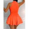 imageSOLY HUX Womens Summer 2 Piece Outfits Half Zip Crop Tank Tops and Mini Pleated Skirt SetPlain Orange