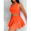 imageSOLY HUX Womens Summer 2 Piece Outfits Half Zip Crop Tank Tops and Mini Pleated Skirt SetPlain Orange
