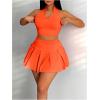 imageSOLY HUX Womens Summer 2 Piece Outfits Half Zip Crop Tank Tops and Mini Pleated Skirt SetPlain Orange