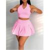imageSOLY HUX Womens Summer 2 Piece Outfits Half Zip Crop Tank Tops and Mini Pleated Skirt SetPlain Pink