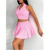 imageSOLY HUX Womens Summer 2 Piece Outfits Half Zip Crop Tank Tops and Mini Pleated Skirt SetPlain Pink