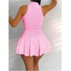 imageSOLY HUX Womens Summer 2 Piece Outfits Half Zip Crop Tank Tops and Mini Pleated Skirt SetPlain Pink
