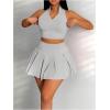 imageSOLY HUX Womens Summer 2 Piece Outfits Half Zip Crop Tank Tops and Mini Pleated Skirt SetPure Grey