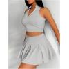 imageSOLY HUX Womens Summer 2 Piece Outfits Half Zip Crop Tank Tops and Mini Pleated Skirt SetPure Grey