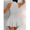 imageSOLY HUX Womens Summer 2 Piece Outfits Half Zip Crop Tank Tops and Mini Pleated Skirt SetPure Grey