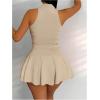 imageSOLY HUX Womens Summer 2 Piece Outfits Half Zip Crop Tank Tops and Mini Pleated Skirt SetPure Khaki