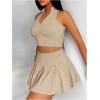 imageSOLY HUX Womens Summer 2 Piece Outfits Half Zip Crop Tank Tops and Mini Pleated Skirt SetPure Khaki