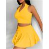 imageSOLY HUX Womens Summer 2 Piece Outfits Half Zip Crop Tank Tops and Mini Pleated Skirt SetPure Yellow
