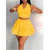 imageSOLY HUX Womens Summer 2 Piece Outfits Half Zip Crop Tank Tops and Mini Pleated Skirt SetPure Yellow
