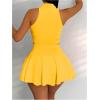 imageSOLY HUX Womens Summer 2 Piece Outfits Half Zip Crop Tank Tops and Mini Pleated Skirt SetPure Yellow