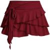 imageSOLY HUX Womens Ruffle Mini Skirt Y2k Layered Tie Side Low Rise SkirtsPure Burgundy
