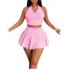 imageSOLY HUX Womens Summer 2 Piece Outfits Half Zip Crop Tank Tops and Mini Pleated Skirt SetPlain Pink