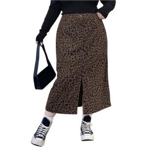 imageSOLY HUX Womens Plus Size Leopard Print Skirt Front Slit Bodycon Casual Going Out Midi SkirtsBrown Leopard