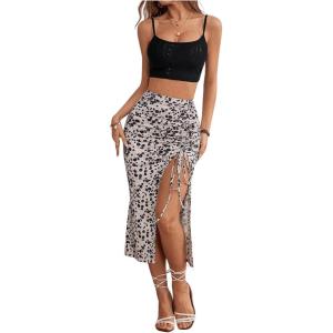 imageSOLY HUX Womens Summer Two Piece Outfits Cami Tops and Floral Print Drawstring Split Skirt SetMulticoloured Floral