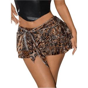 imageSOLY HUX Womens Y2k Leopard Print Mini Skirts Drop Waist Belted Flared Sexy Skirt ClubwearBrown Leopard