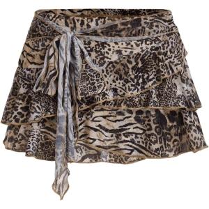 imageSOLY HUX Womens Y2k Leopard Print Mini Skirts Drop Waist Belted Flared Sexy Skirt ClubwearKhaki Leopard