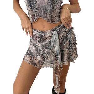 imageSOLY HUX Womens Y2k Leopard Print Mini Skirts Drop Waist Belted Flared Sexy Skirt ClubwearMulti Printed