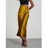 imageSOLY HUX Womens Elegant Satin Skirts High Waisted Flared Casual Work Office Fishtail Midi SkirtPure Yellow