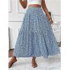 imageSOLY HUX Womens Floral Print Ruffle Hem Skirt High Waisted Shirred Flowy Maxi Skirts with PocketsBlue Floral