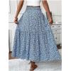 imageSOLY HUX Womens Floral Print Ruffle Hem Skirt High Waisted Shirred Flowy Maxi Skirts with PocketsBlue Floral