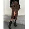 imageSOLY HUX Womens Leopard Skirts Front Slit Elegant Office Bodycon Skirt Going Out Party Midi SkirtsBrown Leopard