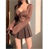 imageSOLY HUX Womens Pleated Skirt High Waisted A Line Casual Mini SkirtsPure Coffee Brown